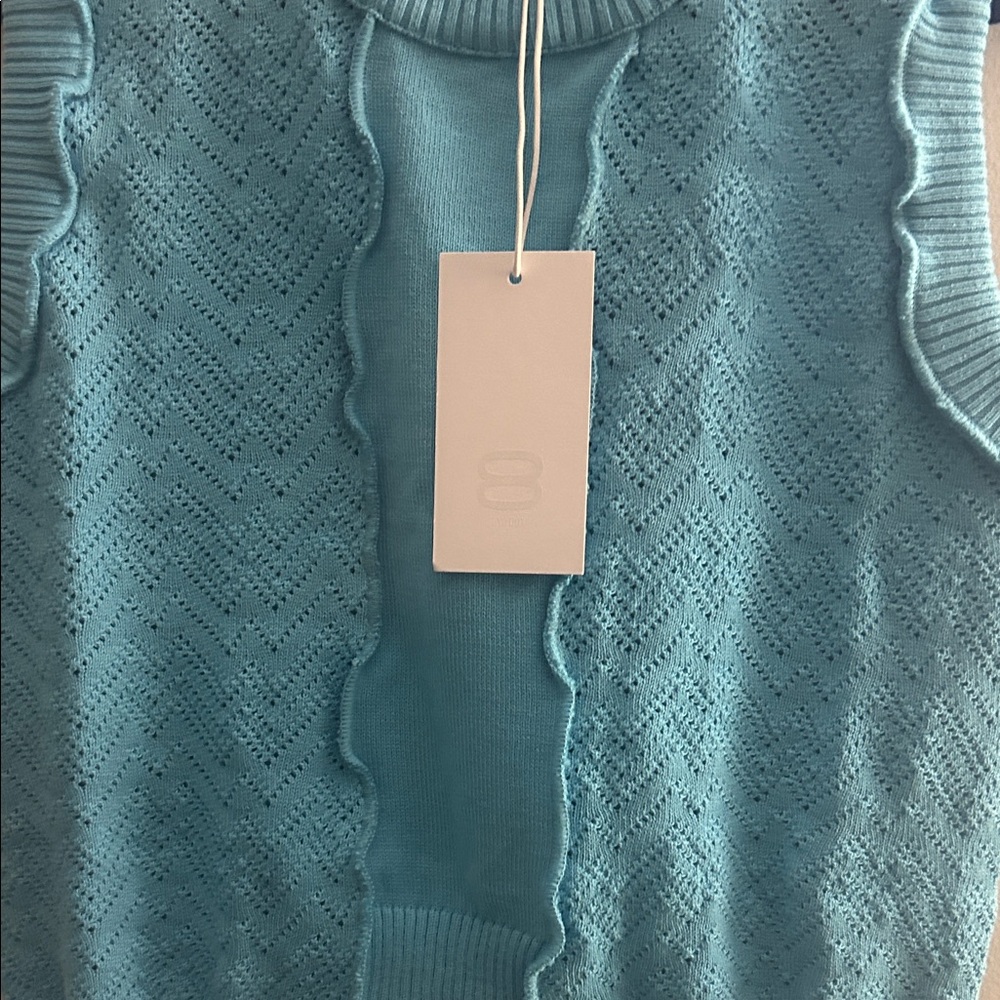 NWT YOOX Sleeveless Knit Crew Sweater Vest in Aqua Blue- XS - Picture 3 of 5